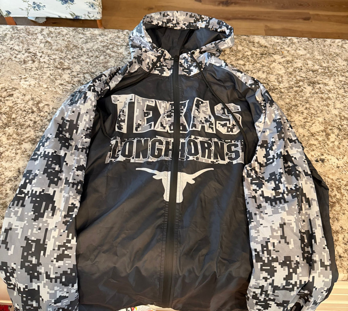 Texas Longhorns digital camo windbreaker with hood, Prime Apparel custom jacket