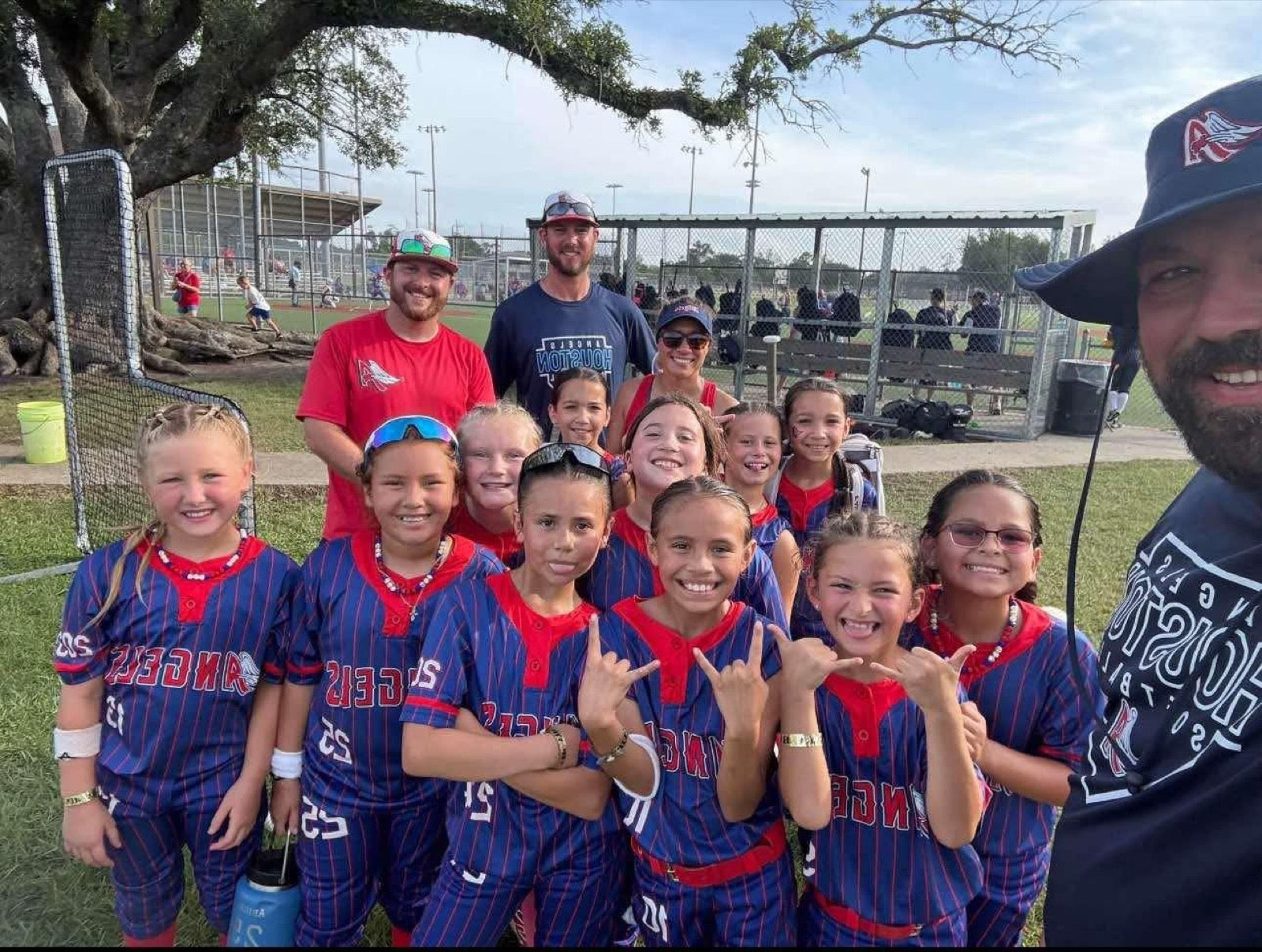 Youth team in custom blue and red uniforms