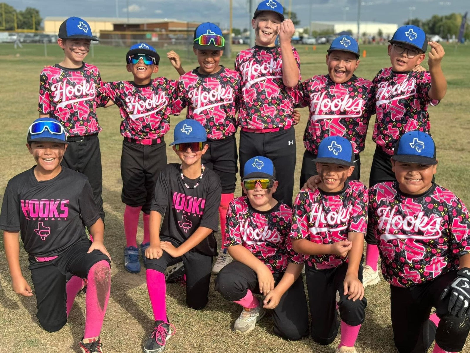 Youth baseball team in custom Hooks uniforms